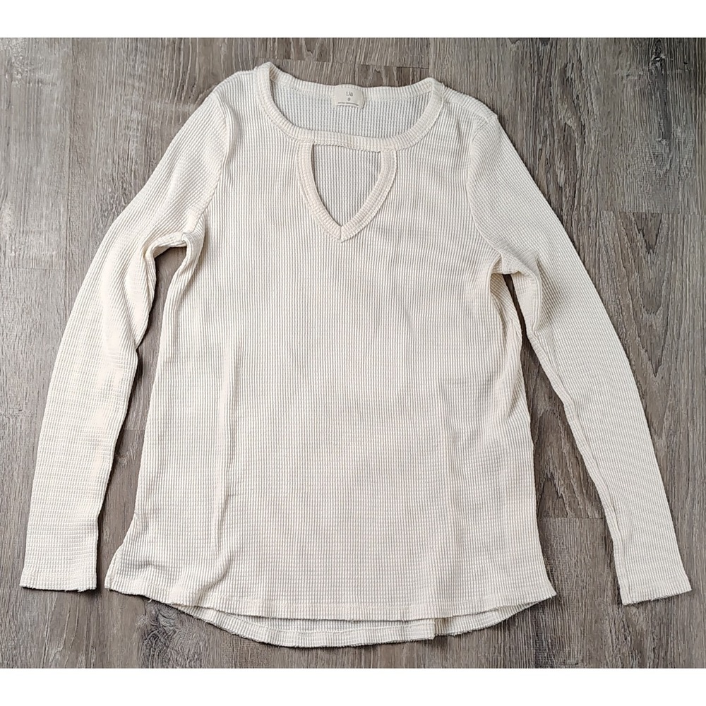 T.La‎ Anthropologie S Thermal Top Nadia Small Off White Cutout Waffle Knit USA